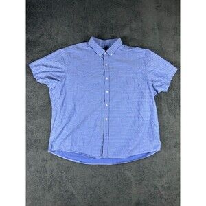 Cutter & Buck Shirt Mens 3XL Dress Blue Gingham Checks Short Sleeve Button Up